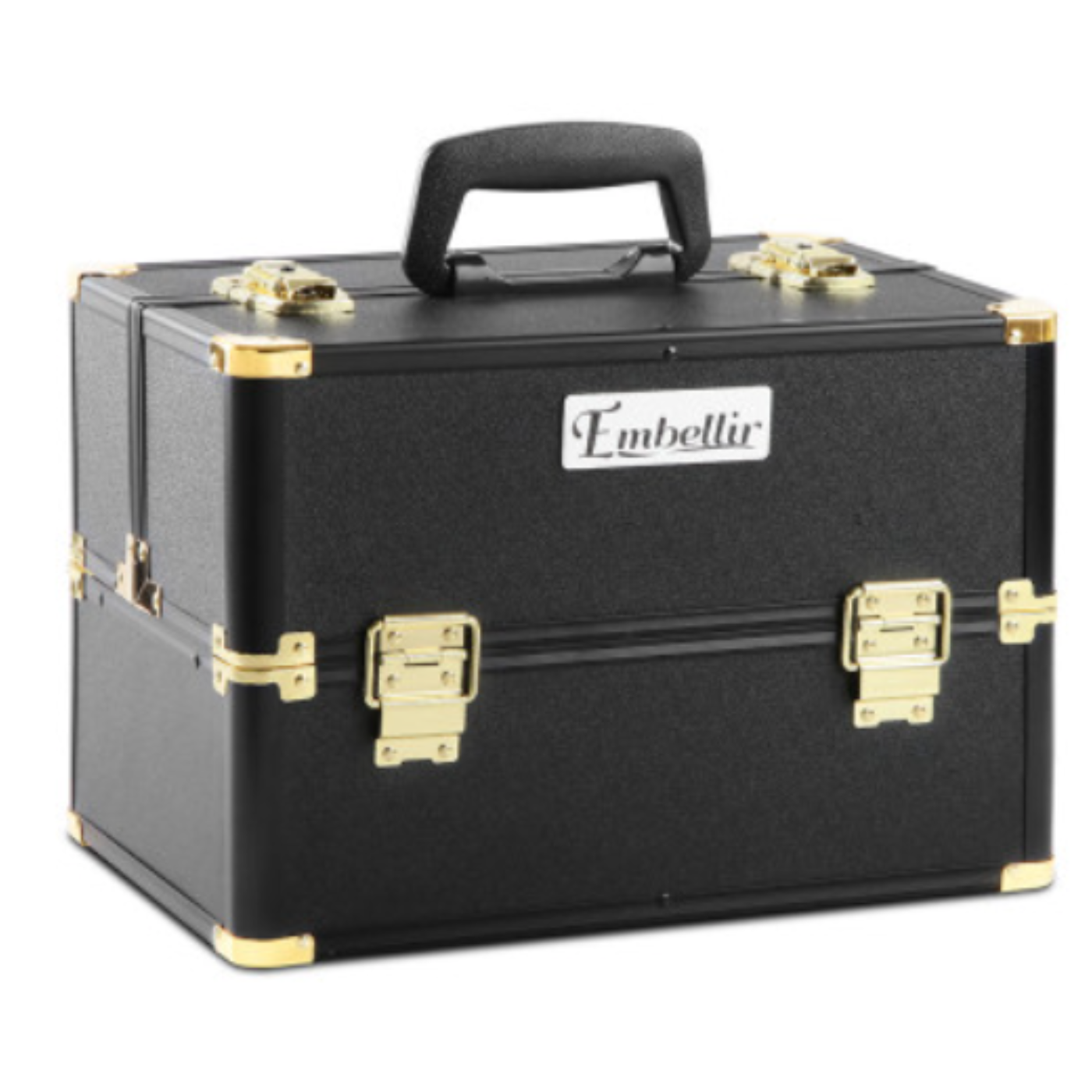 Load image into Gallery viewer, Black Hard Makeup Case with Gold Trim
