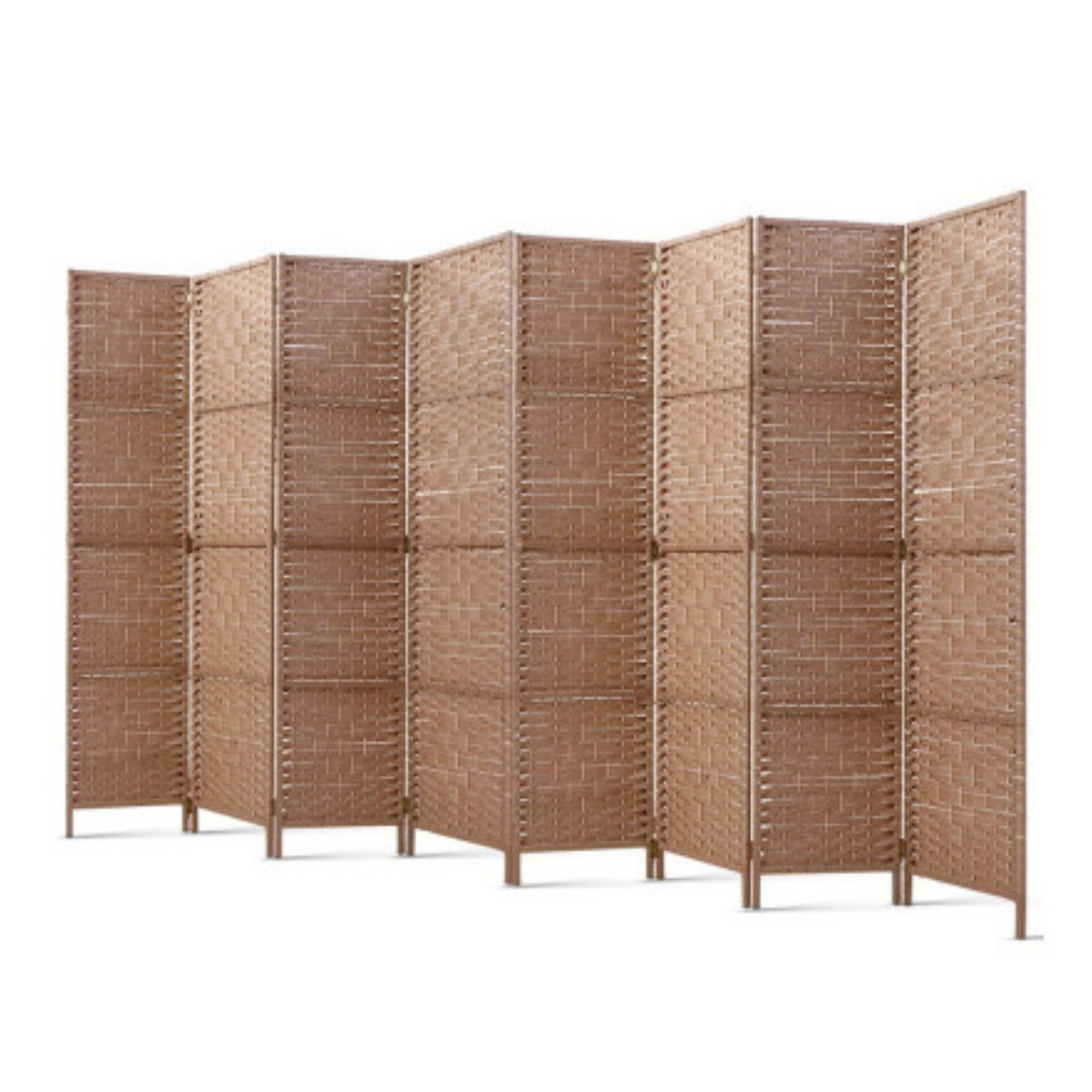 Eight Panel Natural Finish Rattan Wooden Room Divider