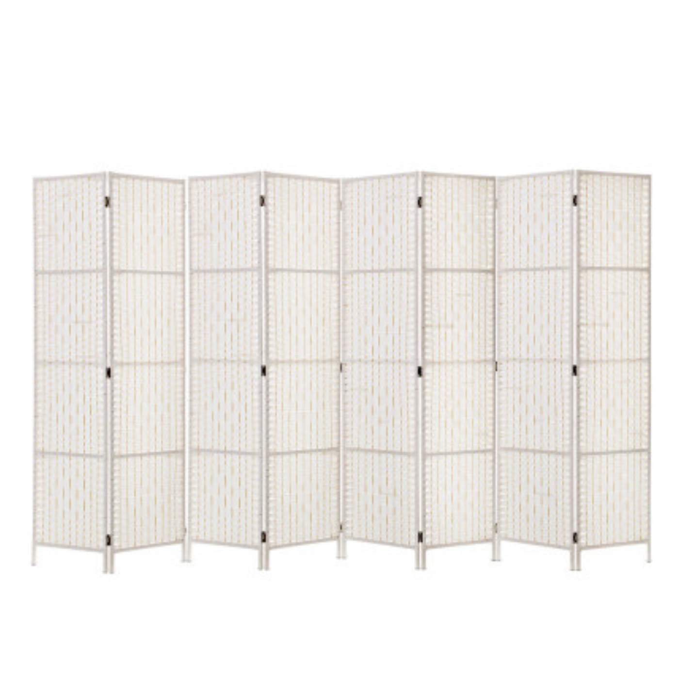 Eight Panel White Rattan Wooden Room Divider