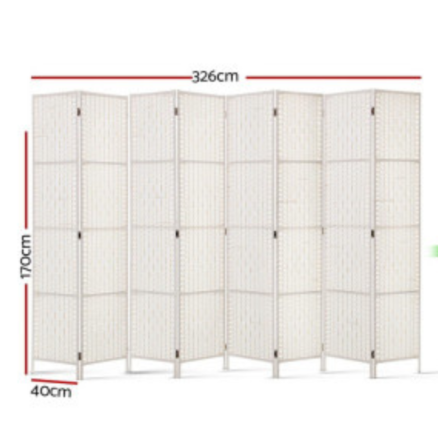 Eight Panel White Rattan Wooden Room Divider