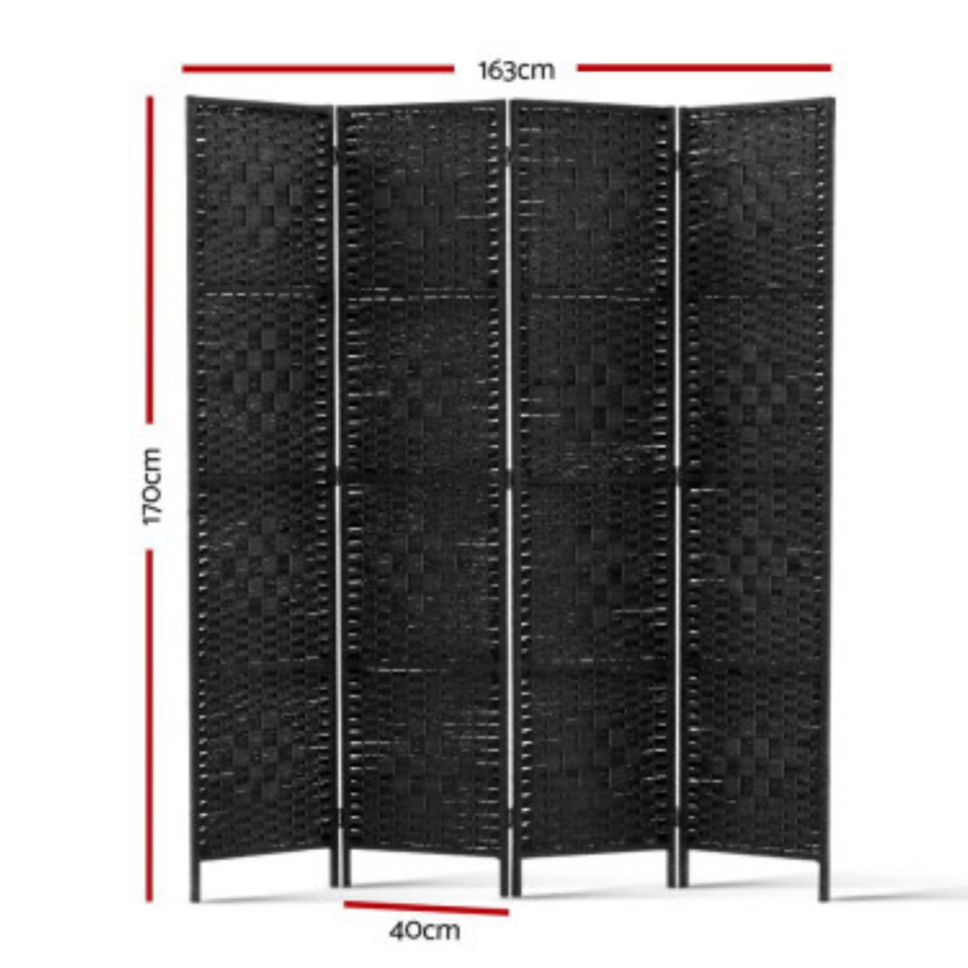 Four Panel Black Rattan Wooden Room Divider