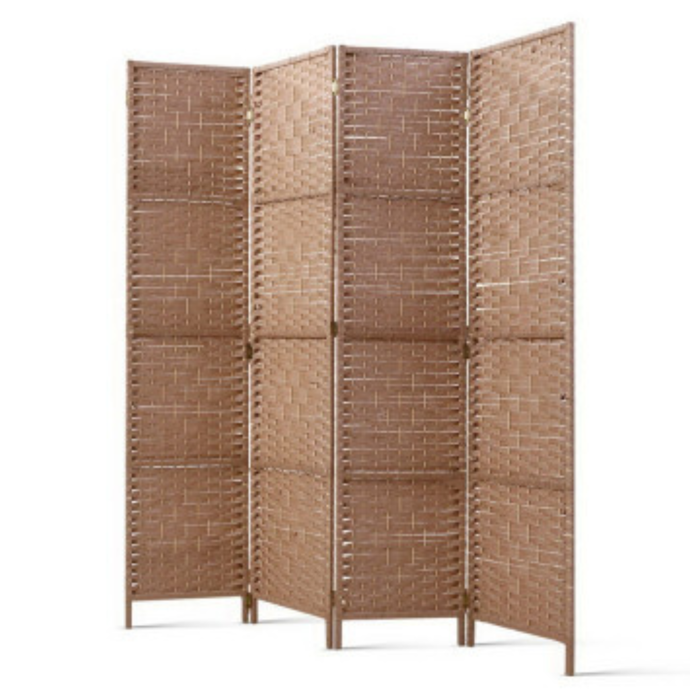 Four Panel Natural Finish Rattan Wooden Room Divider