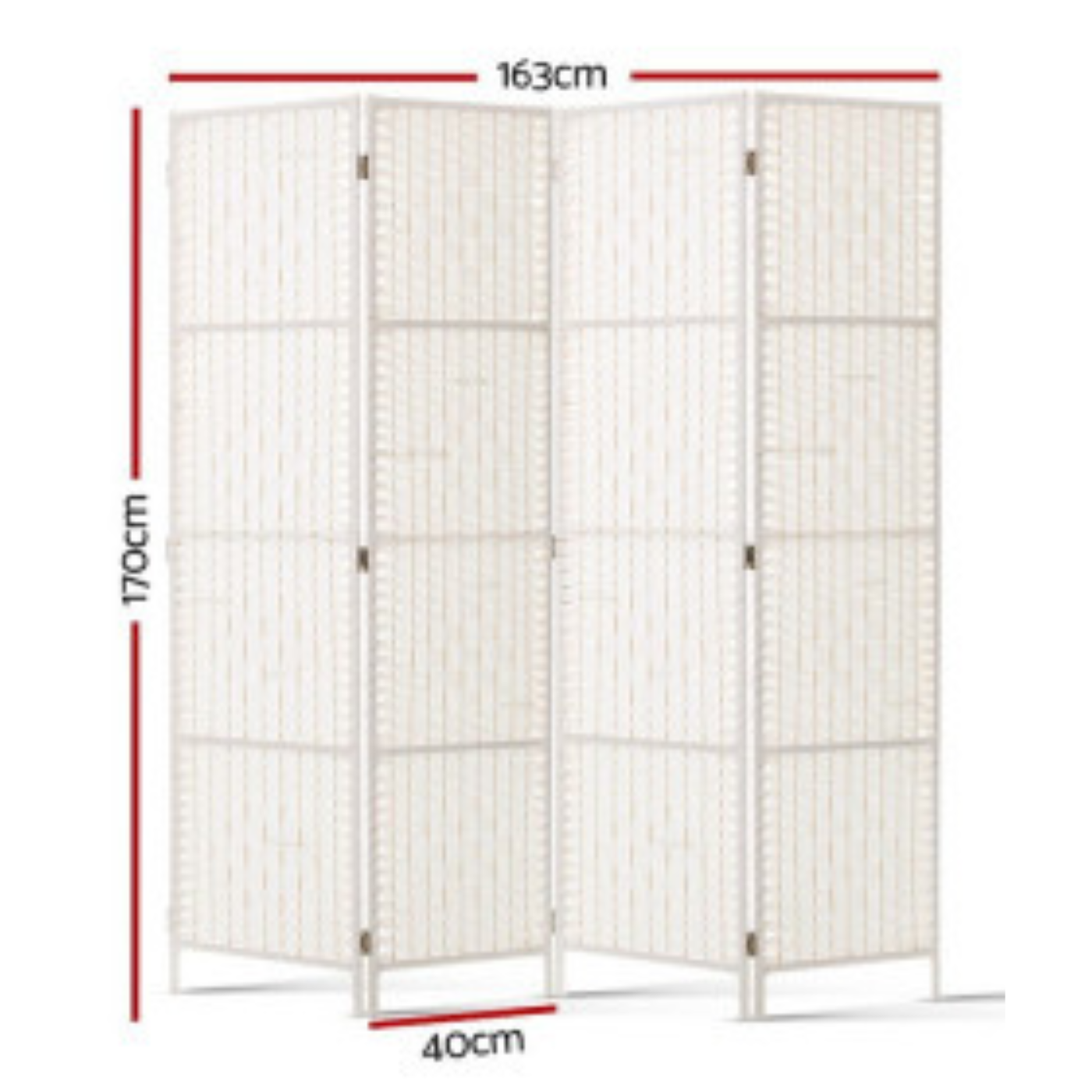 Four Panel White Rattan Wooden Room Divider
