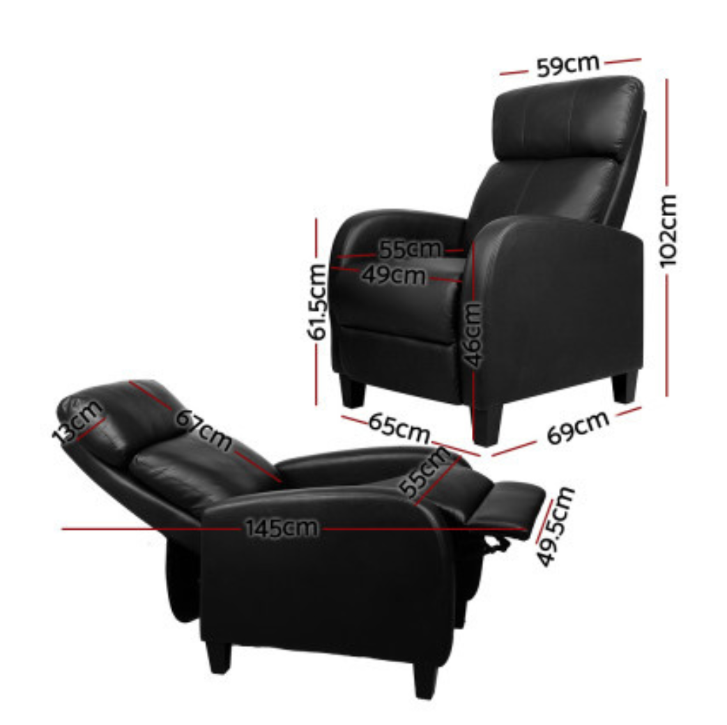 PU Leather Lash and Brow Reclining Chair - Black