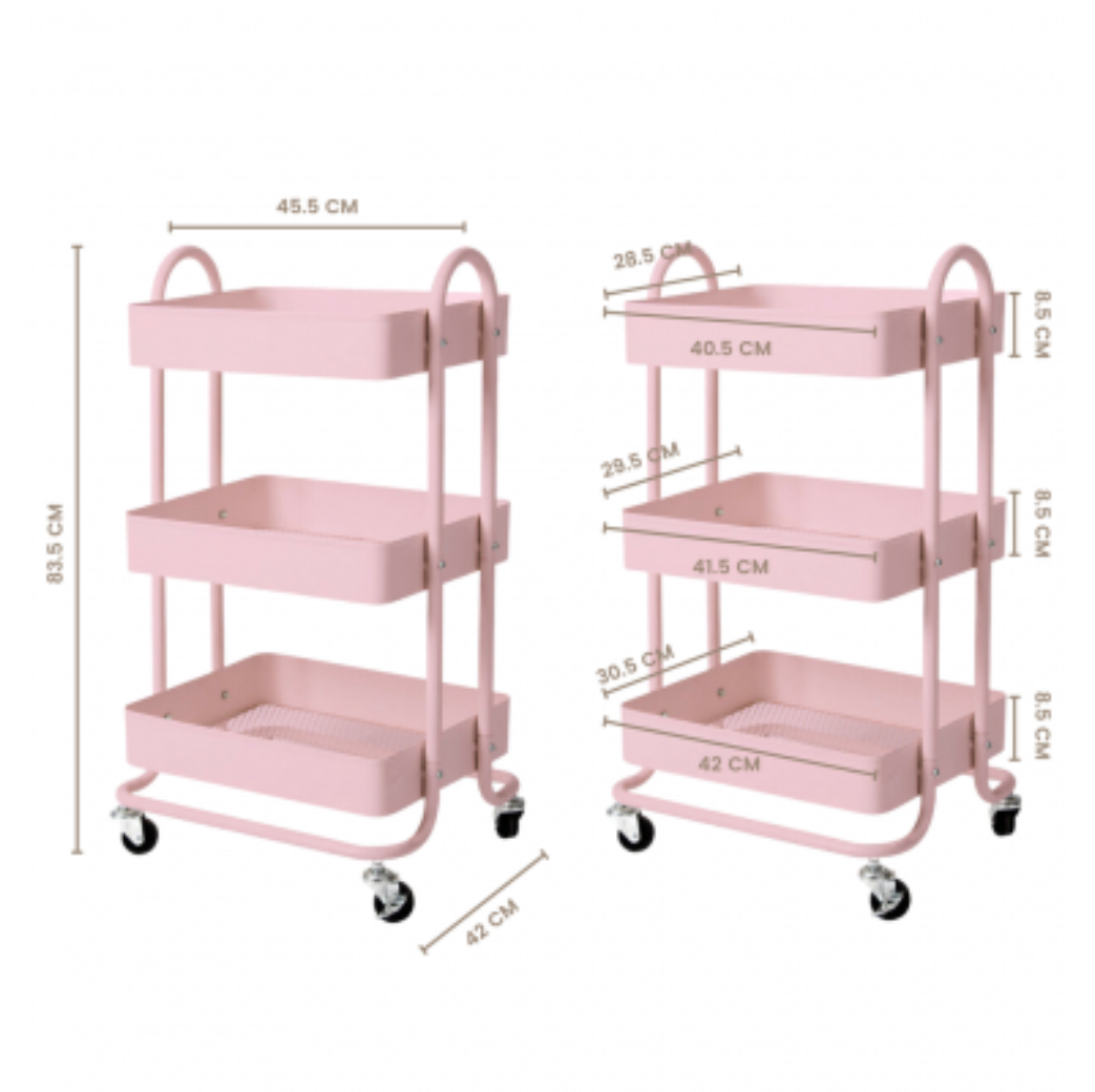 Pink Three Tier Basket Trolley