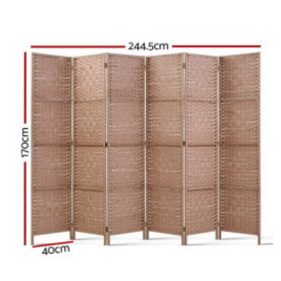 Load image into Gallery viewer, Six Panel Natural Finish Rattan Wooden Room Divider
