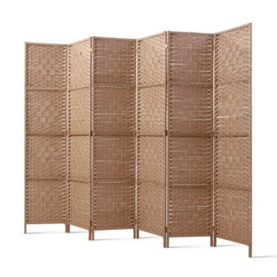 Six Panel Natural Finish Rattan Wooden Room Divider